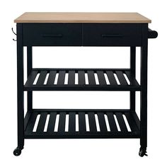 a black kitchen cart with two drawers