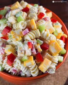 a pasta salad is shown in a bowl