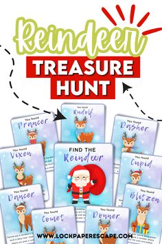 the reindeer and santa clause are featured in this free printable christmas card game for kids