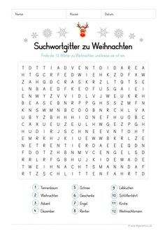 the word search is displayed in this christmas themed printable activity sheet for kids and adults