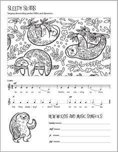 sheet music for children to learn how to play the song sleepy slots and other animals