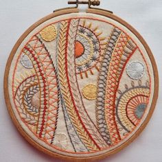 a close up of a embroidery on a white surface