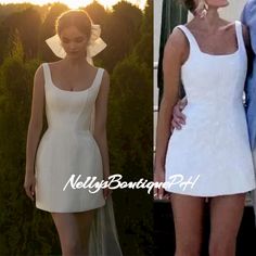 This wedding dress is a beautifully designed piece that exudes elegance and simplicity. It features a sleeveless design with spaghetti straps and a square collar, adding a touch of sophistication. The dress has an open back, adding a subtle yet alluring detail. Made from satin, the dress is luxurious and has a sheen that adds to its overall elegance. With its above-the-knee length, this gown is perfect for a bride looking for a modern and chic style for her special day. FOR CUSTOMIZED MEASUREMEN Elegant Short Wedding Dress, Wedding Dress Sleeveless, Bride Look, Short Wedding Dress, Custom Dresses, Bridal Gown, Dress Sleeveless, Different Fabrics, Above Knee