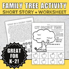 the family tree activity worksheet is shown with an image of a tree on it