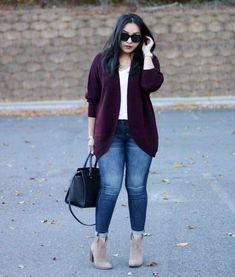 Cardigan Outfit Ideas, Outfit Ideas For Summer, Plus Size Winter Outfits, Burgundy Cardigan, Cardigan Outfit, Moda Plus, Casual Work Outfits