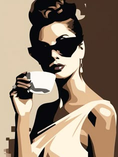 a woman wearing sunglasses holding a cup of coffee