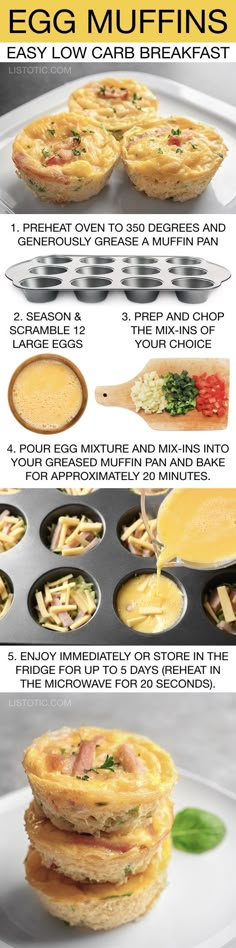 an egg muffin recipe is shown with instructions for how to make it in the oven