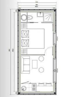 the floor plan for a small apartment with one bedroom and an attached living room area