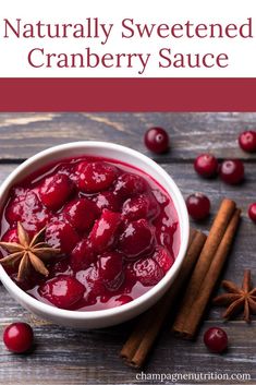 cranberry sauce in a white bowl surrounded by cinnamon sticks and star anise