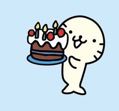 a cartoon character holding a cake with candles on it