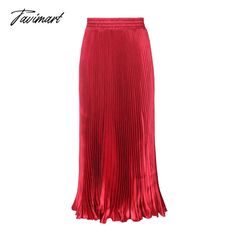 Tavimart Elegant Pleated Skirts Women Autumn High Waisted Stright Long Femme Streetwear Black Red Pleated Winter Skirt, Red Pleated Bottoms, Red Pleated Bottoms For Winter, Elegant Red Pleated Midi Skirt, Elegant Red Pleated Skirt For Spring, Red A-line Party Bottoms, Red Long Pleated Skirt For Party, Red Midi Pleated Skirt For Parties, Red Pleated A-line Skirt