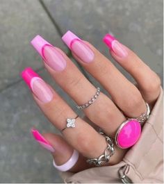 53 Insanely Cute French Tip Nails to Upgrade the Classic French Nails Manicure Pink Summer Nails, Colorful Nails, Her Nails, Pink French, Summer Acrylic Nails, Pink Nail, Pink Acrylic Nails, Gel Nail Designs, Minimalist Nails