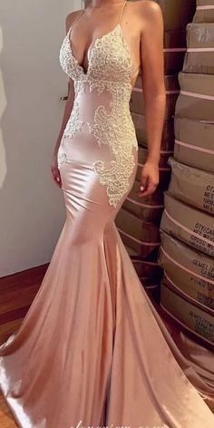 Sexy Spaghetti Strap Sleeveless Mermaid Satin Long Evening Prom Dresse – RomanBridal Matric Ball Dresses, Prom Dress Inspo, Quinceanera Ideas, Prom 2020, Graduation Nails, Custom Prom Dress, Pink Prom Dress