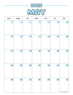 the may calendar is shown in blue