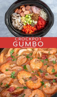 crockpot gumbo with shrimp and vegetables in it