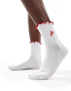 Socks & Tights by ASOS DESIGN Socks with personality Fitted cuffs Embroidered detail Frill edge Mid cut Embroidery Socks, Sacs Tote Bags, Holiday Dress Outfit, Swimwear Trends, Crew Sock, Skirt Co Ord, White Trainers, Curves Workout, Maxi Dress Trend