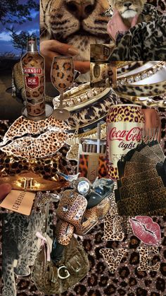 a collage of leopard, leopard print and other items