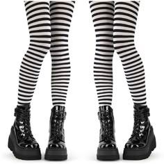 Opaque Gothic Striped Tights. Black And White. Styles: Goth E-Girl Punk Steampunk Cosplay Festival Emo Hd-440 Nsp #C20 Black And White Striped Leggings, Scene Tights, Emo Tights, Goth Clown Outfit, Black And White Stockings, Black And White Striped Socks, Goth Tights, Black And White Clothes, Black And White Clothing