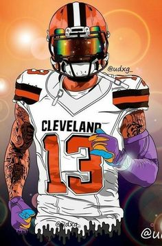 a drawing of a football player with tattoos on his arm