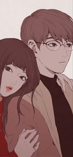 two people with glasses are standing next to each other and one is holding his arm around the other's shoulder