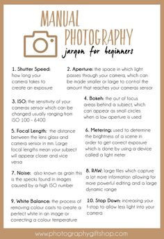 the instructions for how to photograph with a camera and text that says, manual photography