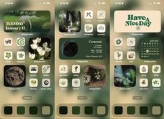 an iphone screen with several different icons on the front and back side, including flowers