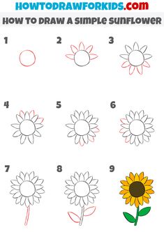 how to draw a simple sunflower step by step instructions for kids and beginners