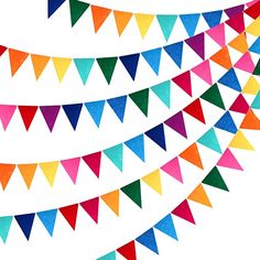 multicolored bunting flags with white background