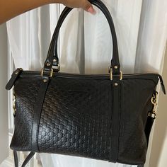 Gucci Handbag. Authentic, Good Condition - Needs A Cleaning, Removal Strap. Lots Of Space, Has Two Small Visible Loss Of Color Of The Leather On The Bottom, Pics Shown. Dimensions / 12x8 Gucci Handbag, Bags Gucci, Gucci Black, Gucci Handbags, Gucci Bags, Gucci Bag, Shoulder Bags, Bag Lady, Gucci