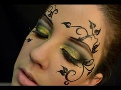 Vines Leaf Makeup Green, Vine Face Paint, Elvish Makeup Ideas, Mother Nature Makeup Ideas, Nature Face Painting, Mother Nature Costume Makeup, Vine Makeup, Mother Nature Costume Halloween, Evil Mother