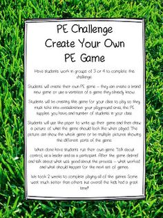 a sign in the grass that says pe challenge create your own pet game