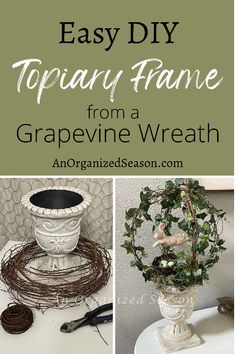 an easy diy topiary frame from a grapevine wreath is great for decor