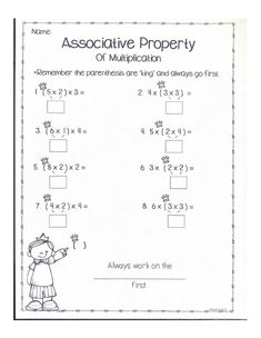 a worksheet with the words,'assoctive property of multiplication '