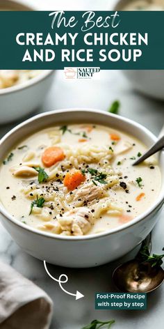 the best creamy chicken and rice soup recipe with step by step instructions on how to make it