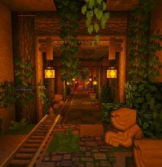 an image of a long hallway in minecraft