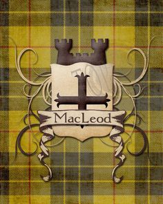 the maclead coat of arms is displayed on a tartan plaid wallpaper