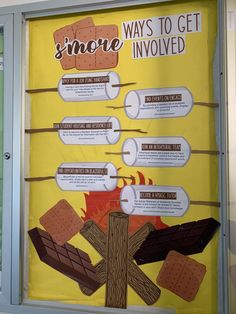 a bulletin board with different types of food on it and instructions for how to get involved