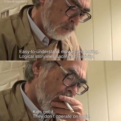 Hayao Miyazaki had been an inspiration ever since I first saw My Neighbor Totoro (1988). The haunting imagery of rain and of two kids without their parents standing in a bus stop while a strange creature Totoro walks into the scene is something I'll never forget. Shivers down my spine still. What Miyazaki did - what studio Ghibli did - was to introduce me to a world where I have learnt to feel a story before finding logic in it. To be felt even if less understood. And isn't this what many of... Hayo Miyazaki Quotes, Ghibli Movies Aesthetic, Hayo Miyazaki, Mots Forts