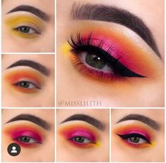 Yellow Eye Makeup, Makeup Morphe, Orange Eyeshadow, Makeup Pictorial, Make Up Tutorials, Makeup Tutorial Eyeshadow