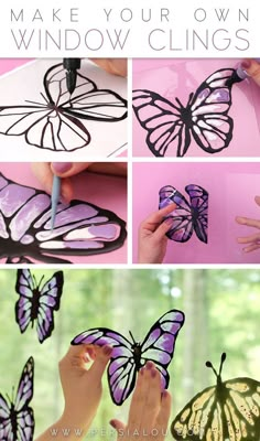 how to make a butterfly window cling with paper and glue - step by step instructions