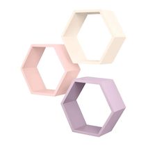 three different colored hexagonals on a white background