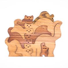 a wooden puzzle with different shapes and sizes