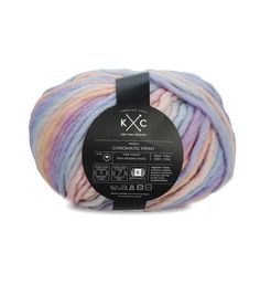 a skein of multicolored yarn on a white background