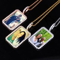 Dog Tag Picture Pendant Memory Necklace Hip Hop Photo, Picture Pendant Necklace, Hip To Be Square, Rectangle Necklace, Square Photo, Picture Pendant, Custom Dog Tags, Best Dad Gifts, Photo Necklace