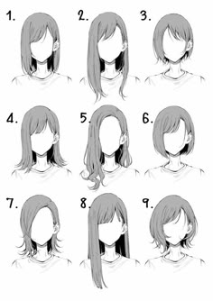 an anime character's head with different hair styles