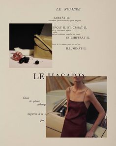 an advertisement for the brand le hasard with photos of women in dresses and purses