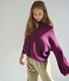 Hello, I'm the one, who won't let you down - plum purple mohair sweater.I will comfort you, keep you warm and will make you smile. I'm 100% hand made and proud of that. I consist of 35% Italian baby alpaca,35% of kid mohair and 30% nylon, which makes me incredibly natural. I'm quite unique as could be worn all year long.I'm in one size and one size fits all because my measurements are :❤️ Width -62 cm❤️ Lengths -52cmIf you would like me in other size, you could request a custom order with your o Soft Knit Purple Sweater For Fall, Purple Knit Sweater For Winter, Purple Knit Winter Sweater, Purple Soft Knit Sweater For Fall, Winter Purple Knit Sweater, Purple Knitted Sweater For Fall, Purple Knit Sweater For Fall, Purple Textured Knit Sweater For Fall, Purple Chunky Knit Long Sleeve Sweater