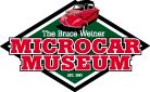 the bruce weiner microcar museum logo is shown in red and green colors