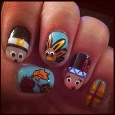 Thanksgiving Nails - Thanksgiving table Faces Thanksgiving Nails Designs, Nail Art Ideas For Beginners, Art Ideas For Beginners, Festive Nail Art, Diva Nails