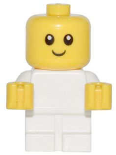 a yellow and white lego minifigure with eyes, nose, and arms